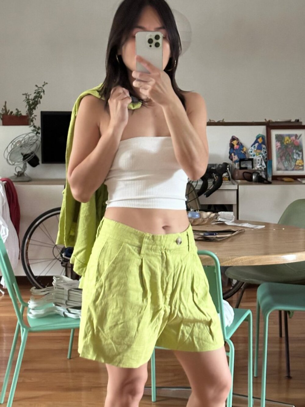 Free People, Suit set with shorts, S, Green linen - Picture 8 of 8